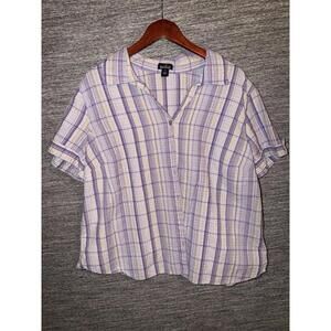 Erika Women’s 2X Plus Purple Yellow Plaid Seersucker Shirt 100% Cotton